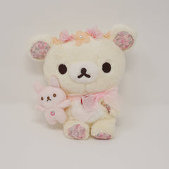 2016 Pink Sitting Korilakkuma with Bunny and Floral Crown Plush - Rilakkuma Store Limited